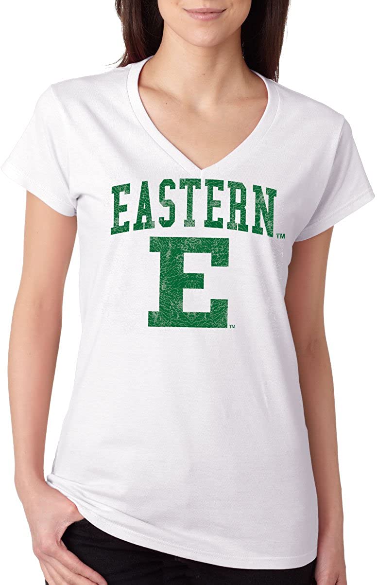 Eastern Michigan University Eagles NCAA Jumbo Bleach Women's Vneck T-Shirt